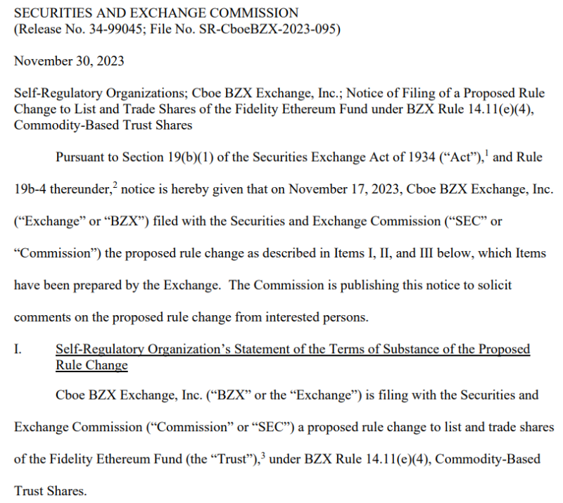 SEC, '피델리티 이더리움 현물 ETF' 공개 의견 수렴 시작 기사의 사진