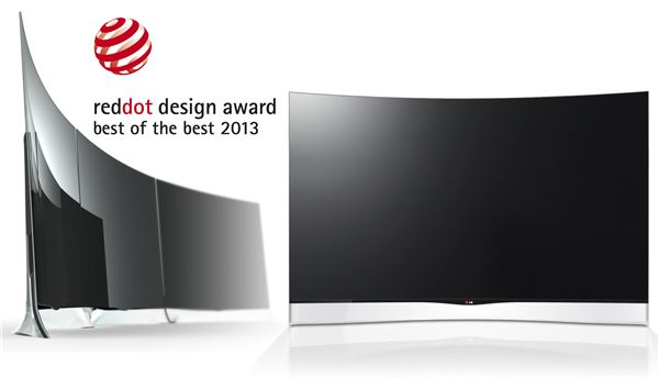 세계 3대 디자인상으로 알려진 ‘2013 레드닷 디자인상(2013 reddot design award)’에서 ‘대상(Best of Best)’을 수상한 LG전자(대표 구본준)의 곡면 올레드(OLED) TV. 사진제공=LG전자
