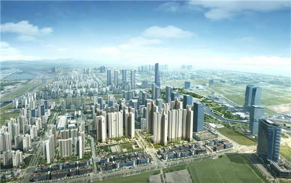 송도 더샵 그린워크3차 항공조감도. 사진제공=포스코건설