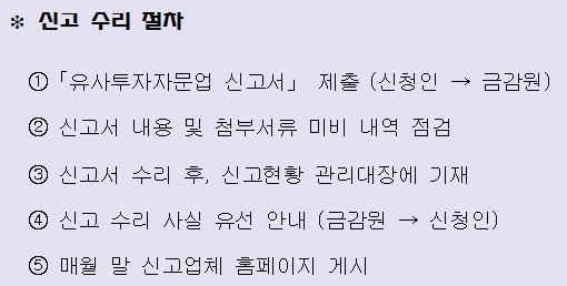 금융감독원의 유사투자자문업자에 대한 신고 수리 절차. 자료제공=금융감독원