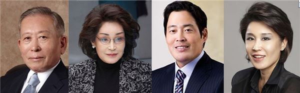 정재은 신세계그룹 명예회장, 이명희 신세계그룹 회장, 정용진 신세계그룹 부회장, 정유경 신세계그룹 부사장