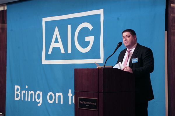 스티븐 바넷 AIG손해보험 사장이 지난 18일 서울 웨스틴조선호텔에서 개최된 ‘AIG손해보험 건설 위험관리 포럼’에서 연설하고 있다.
