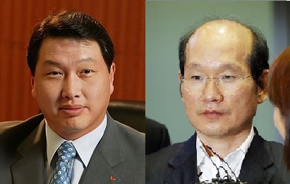 최태원 SK 회장(왼쪽)과 김원홍 전 SK해운 고문.