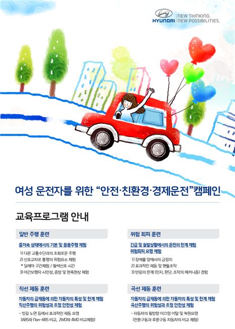 현대차는 28일 여성 운전자들을 위한 ‘안전 운전·친환경 경제운전 교육 캠페인 시즌 3’ 참가자를 모집한다. 사진=현대자동차 제공