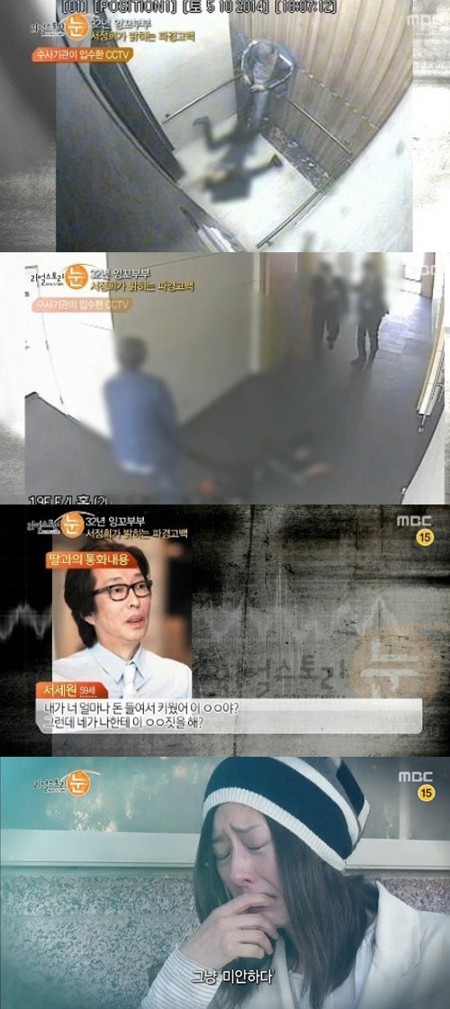 서세원, 서정희 폭행 장면. 사진=MBC '리얼스토리 눈'