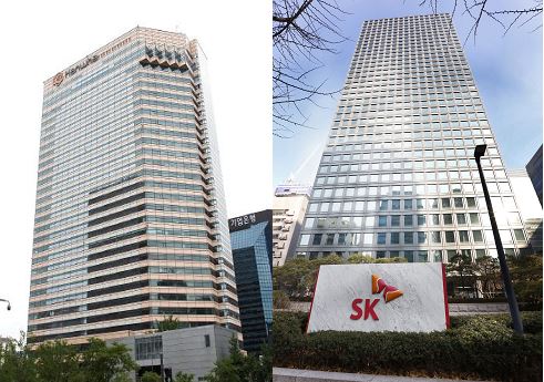 서울 중구 장교동 한화 본사(왼쪽), 종로구 SK서린빌딩.
