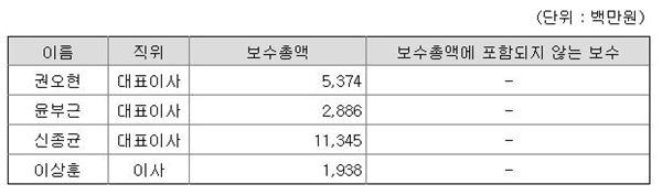 삼성전자 이사·감사의 개인별 보수현황. 자료 = 삼성전자 반기보고서