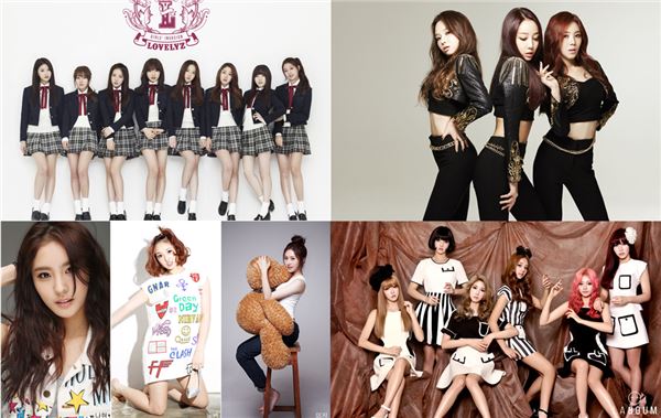 왼쪽위부터 시계방향으로 러블리즈, 퍼펄즈, 라붐, 소나무./사진=울림엔터테인먼트, 크레센도 뮤직, NH미디어, TS엔터테인먼트 제공