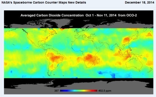 전 세계 이산화탄소 지도. 사진=NASA 제공