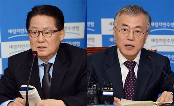 새정치민주연합 당권 도전에 나선 박지원 의원(左)과 문재인 의원. 사진=새정치연합 제공