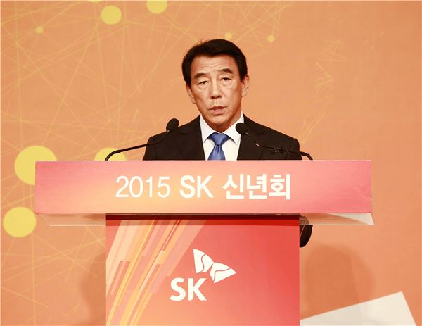 김창근 SK수펙스추구협의회 의장이 SK그룹 신년회에서 신년사를 발표하고 있다. 사진=SK그룹 제공
