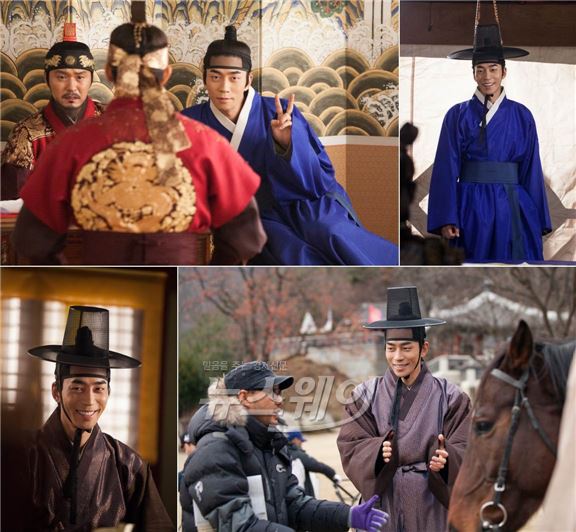 KBS2 '왕의 얼굴'에서 무서운 야망에 불타는 관상가 도치로 분해 카리스마를 뽐내고 있는 신성록의 장난기 가득한 비하인드 사진이 공개됐다 / 사진= KBS 미디어 제공