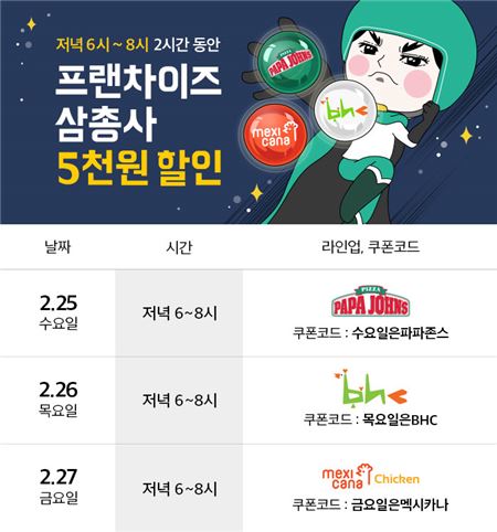 배달의민족 프랜차이즈 5,000원 릴레이 할인 이벤트