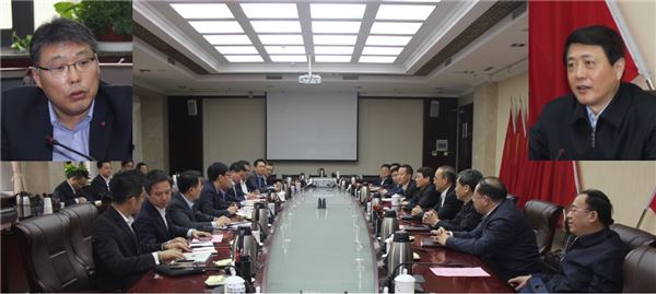 송치호 LG상사 대표(좌측 상단)와 리우웨이핑 간쑤성 성장이 면담을 나누고 있다. 사진=LG상사 제공