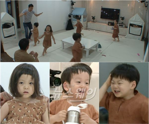 KBS2 '슈퍼맨이 돌아왔다' 사랑, 대한, 민국, 만세, 서언, 서준, 지온 ‘일곱둥이’의 유쾌한 한밤 운동회가 포착됐다./ 사진제공= KBS 2TV '해피선데이-슈퍼맨이 돌아왔다'