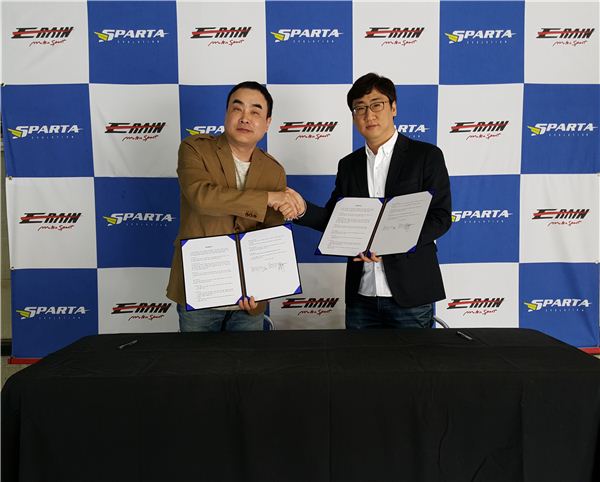 국내 모터스포츠 전문 기업인 이레인모터스포트와미국 고성능 브레이크 시스템 전문 업체인 스파르타 에볼루션 코리아와  테크니컬 파트너쉽 계약을 체결했다. 사진=이레인 제공