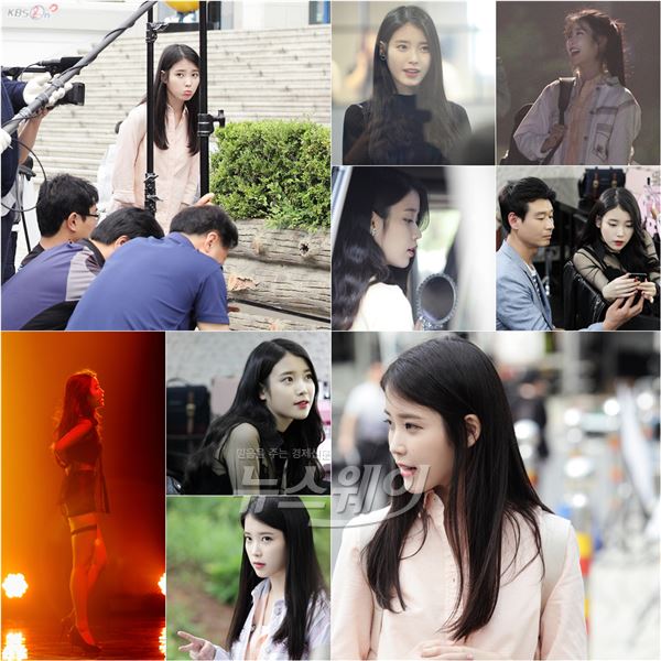 KBS2 금토 예능드라마 ‘프로듀사’측은 28일 아이유의 만화를 찢고 나온 듯한 꽃미소 비하인드 스틸을 공개했다 /사진제공= KBS 2TV ‘프로듀사’
