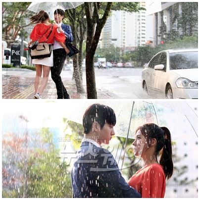 SBS '너를 사랑한 시간' 하지원과 엘이 로맨틱한 우산 스킨십으로 안방극장을 핑크빛으로 물들였다 / 사진= SBS