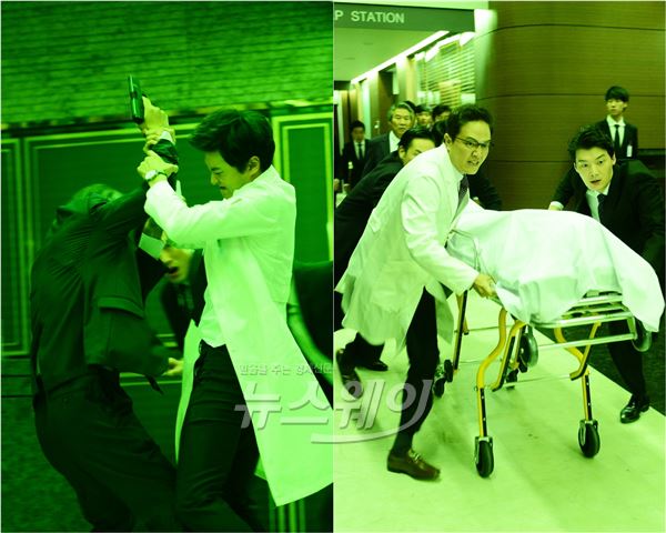 SBS '용팔이'에서는 김태희 병실이 무너지면서 위험에 처했고, 주원이 그녀를 구하기 위해 고군분투했다 / 사진= '용팔이' 영상캡처