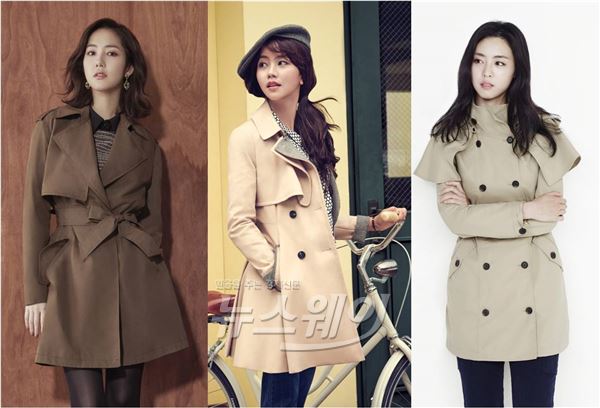 박민영, 김소현, 이연희등 미녀스타들이 가을을 맞아 분위기 있는 트렌치 코트 스타일을 선보여 화제다 / 사진제공= 꼼빠니아, 노스페이스 화이트라벨, 숲(SOUP) 