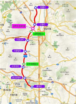 용인~서울 고속도로 위치도(출처=국토교통부)