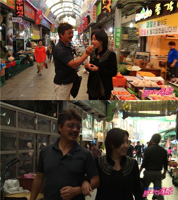 SBS ‘불타는 청춘’ 김동규와 김완선이 둘만의 오붓한 시장 데이트에 나섰다. / 사진 = SBS ‘불타는 청춘’