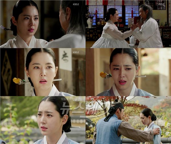 KBS2 '장사의 신' 한채아가 장혁과 애틋한 재회를 나누며 사극 멜로의 여왕 자리를 예약했다 / 사진= '장사의 신' 영상캡처