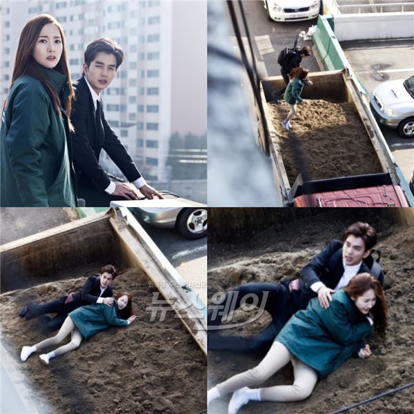 SBS ‘리멤버’ 유승호와 박민영이 7층 높이에서 모래 트럭으로 뛰어내리며 몸을 사리지 않는 액션연기를 예고했다 / 사진제공=로고스 필름