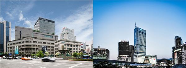 신세계 서울 면세점이 들어서는 신세계백화점 본점과 두산 면세점이 들어서는 두타. 사진=각사 제공