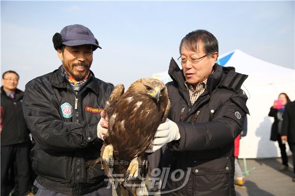 박철환 해남군수, '뜬 섬' 서 검독수리 방사 기사의 사진