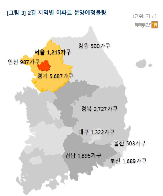 지역별 아파트 분양물량 예정. 사진=부동산114 제공.