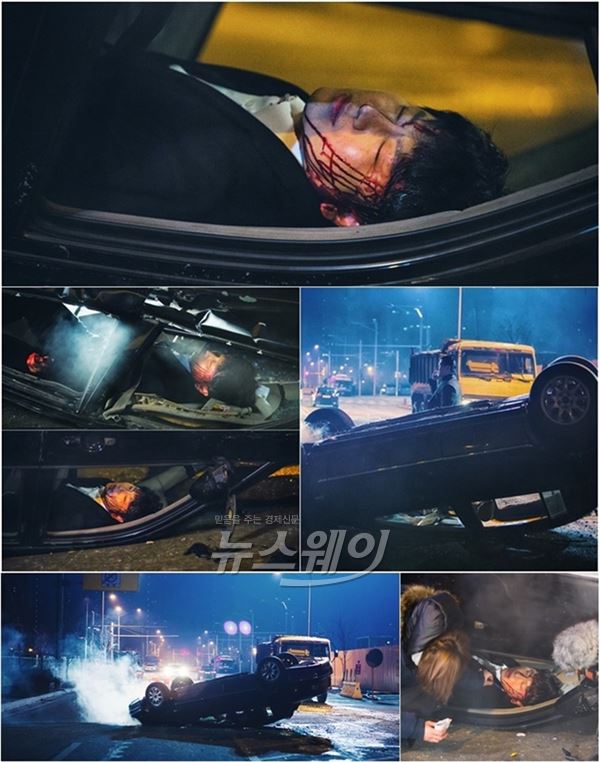 배우 김수로가  차량 전복신을 촬영했다/ 사진=SBS
