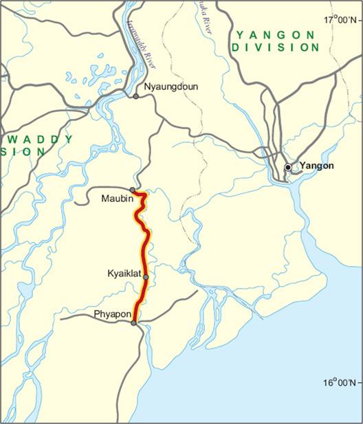 미얀마 마우빈 피아폰 도로공사 위치도(출처=피알페퍼)