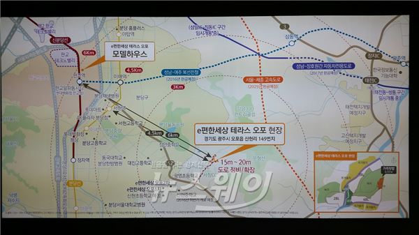 ‘e편한세상 테라스 오포’ 모델하우스에 설치된 위치도. 사진=서승범 기자 seo6100@newsway.co.kr