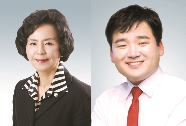 수성구의회 제7대 후반기 의장과 부의장에 각각 선출된 김숙자(왼쪽) 의원과 김성년 의원. 사진=수성구의회 제공