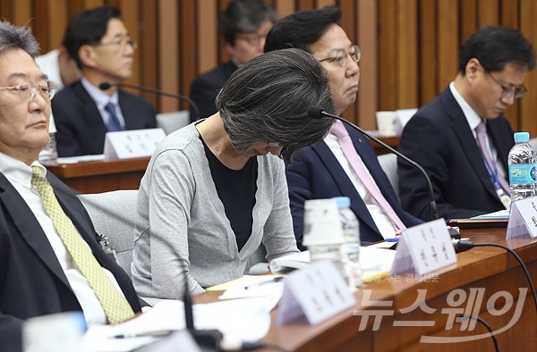 조선·해운산업 청문회, ‘눈물만 흘리는 최은영 전 한진해운 사장’ 기사의 사진