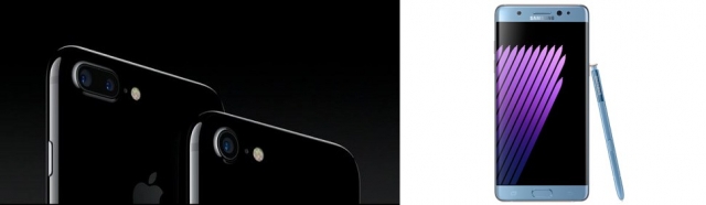 아이폰7 플러스와 아이폰7, 삼성전자 갤럭시노트7. 사진=애플, 삼성전자 제공