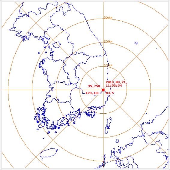 기상청은 21일 오전 11시53분경 경북 경주시 남남서쪽 10km 지역에서 규모 3.5의 지진이 발생했다고 밝혔다.(사진 = 기상청 제공)