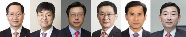 왼쪽부터 금춘수 부회장, 조현일 사장, 이선석 부사장, 이민석 부사장, 이만섭 전무, 김광성 전무. 사진=한화 제공
