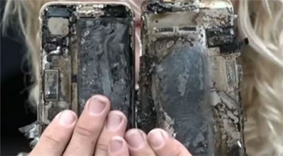 호주 한 남성이 폭발로 녹아버린 아이폰7과 불에 탄 바지등을 사진으로 찍어 언론에 공개했다. 사진=야후7뉴스 캡쳐