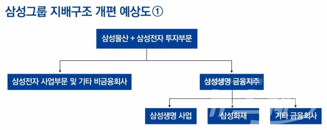 중간금융지주회사법 도입 시 삼성그룹 지배구조 변화 예상도. 그래픽=홍연택