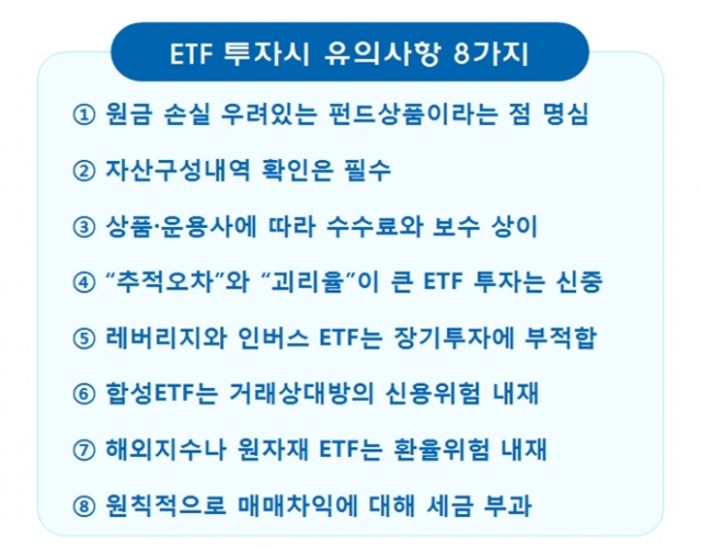 ETF 투자 시 유의사항 8가지. 자료=금융감독원 제공