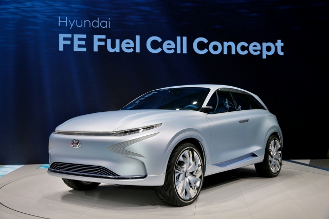 현대자동차가 2017 제네바 모터쇼에서 세계 최초로 공개한 ‘FE 수소전기차 콘셉트’(사진=현대차그룹 제공)