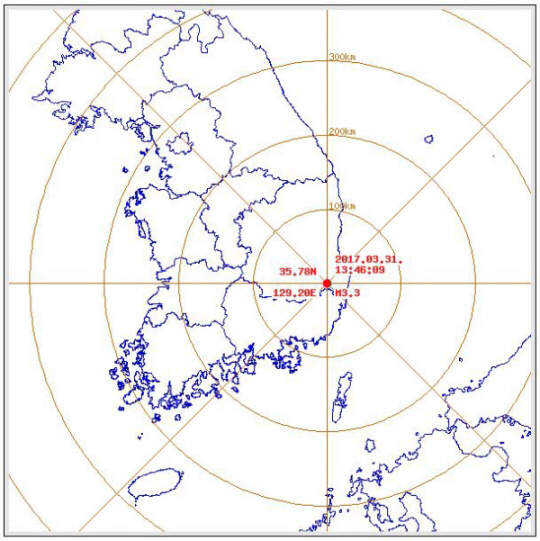 경주 남남서쪽 7km 지역서 규모 3.3 지진 발생