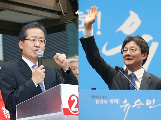 20일 정치권에 따르면 홍 후보와 유 후보가 이번 대선의 안보 이슈를 주도하고 있다. 사진= 홍준표 대선 캠프 공식사이트(왼쪽), 연합뉴스 제공
