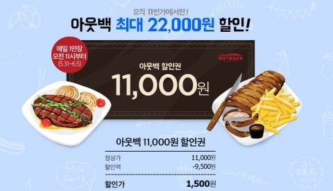 11번가-아웃백, 할인쿠폰 완판···“추가 물량 준비”