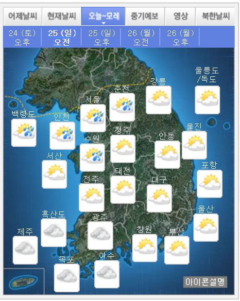 25일 오전 날씨. 사진=기상청 홈페이지 캡처