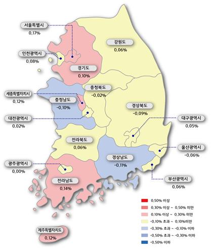 7월 3주 시도별 아파트 매매가격지수 변동률. 사진=한국감정원 제공.