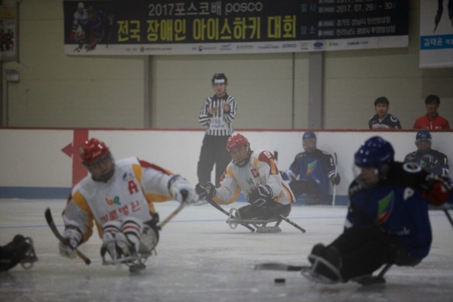 포스코가 지원하고 있는 ‘2017 포스코배 전국 장애인 아이스하키 대회’가 광양에서 열리고 있다.