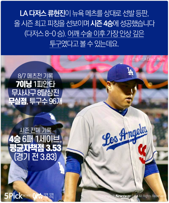  ‘시즌 4승’ 류현진, 후반기 언터처블 모드 기사의 사진